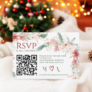 Winter Floral Watercolor Wedding RSVP QR Code