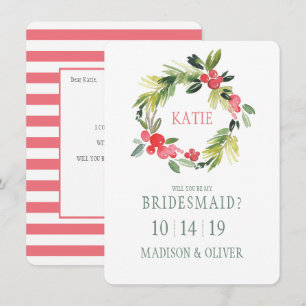 Winter Floral Watercolor Wreath Bridesmaid Invitation