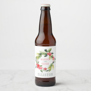 Winter Floral Watercolor Wreath Wedding Beer Bottle Label