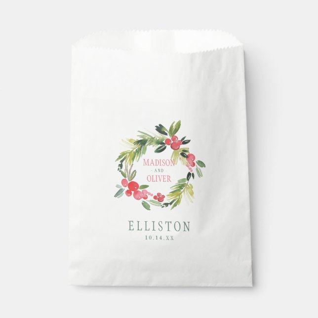 Winter Floral Watercolor Wreath  | Wedding Favour Bag (Front)