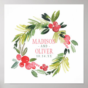 Winter Floral Watercolor Wreath Wedding Poster