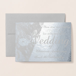 Winter Floral Wedding Foil Blk and White Photo Card