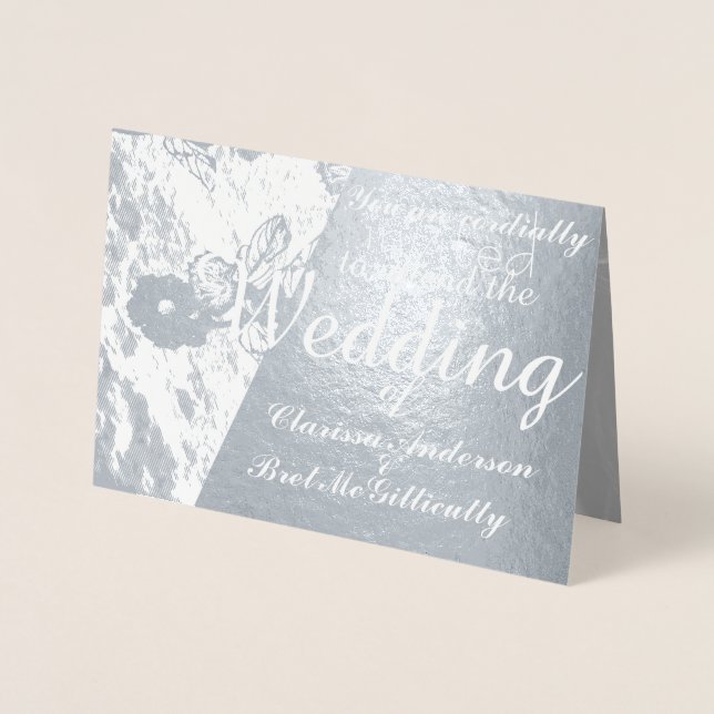 Winter Floral Wedding Foil Blk and White Photo Card (Front)
