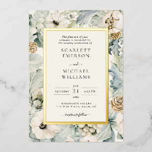 Winter Floral Wedding Foil Invitation