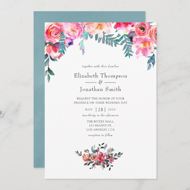 Winter Floral Wedding Invitation (Front/Back)