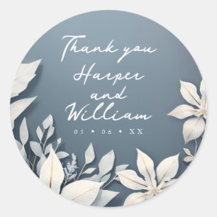 Winter floral wedding thank you classic round sticker