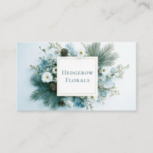 Winter Floral White and Blue Pine Cone Gold Frame Business Card
