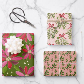 Winter floral wrapping paper trio