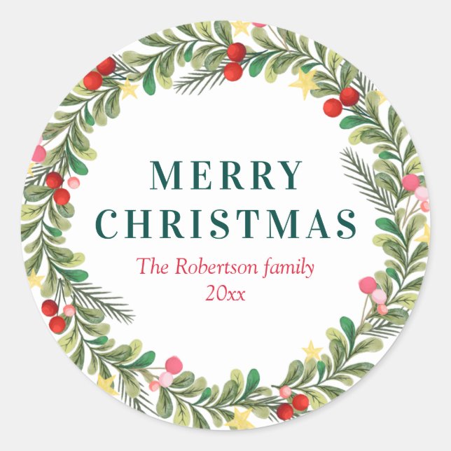 Winter floral wreath christmas holiday sticker (Front)