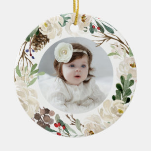 Winter Floral Wreath Holiday Ornament