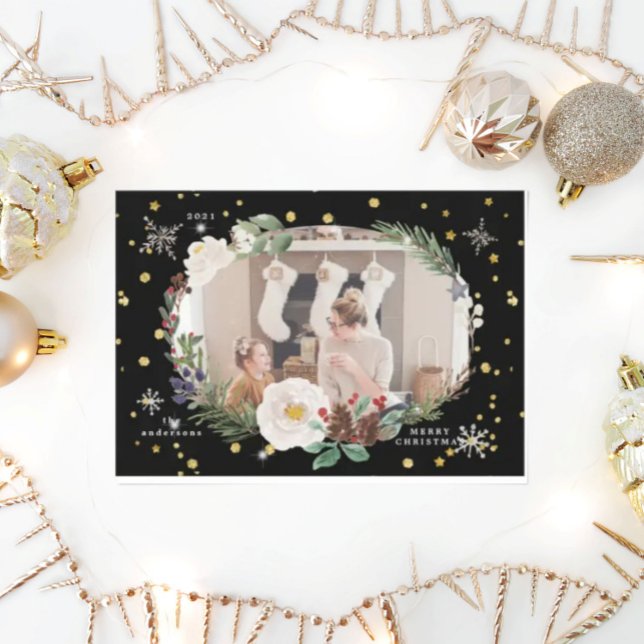 winter floral wreath photo happy holiday card (Creator Uploaded)