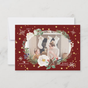 winter floral wreath photo happy holiday card