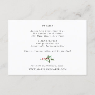 Winter Florals and Evergreen Wedding Details Card