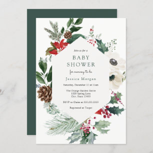 Winter Florals and Greenery Baby Shower Invitation