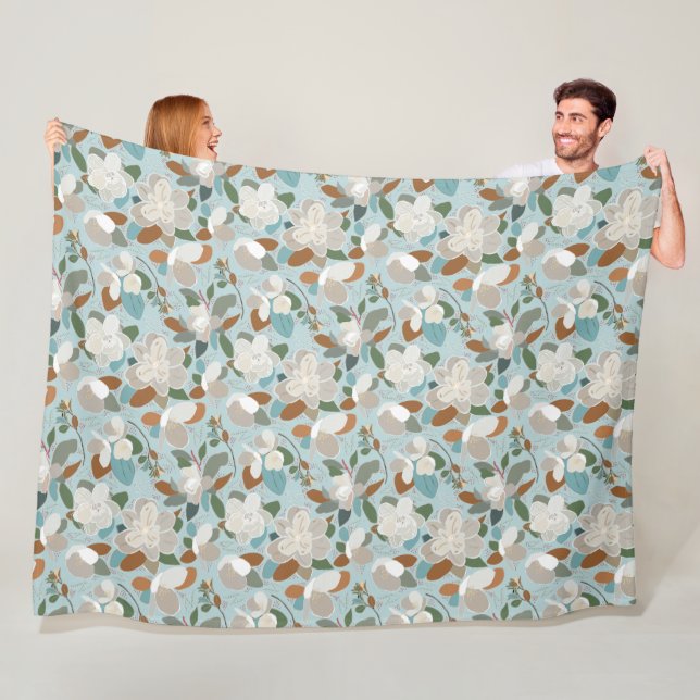 Winter Florals Blue Grey Fleece Blanket (In Situ)
