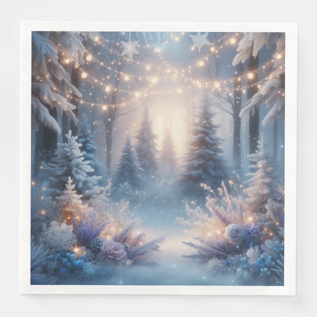 Winter Florals in Frosted Pines Dinner Napkins (Front)