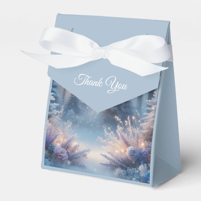 Winter Florals in Frosted Pines Wedding Favour Box (Front Side)