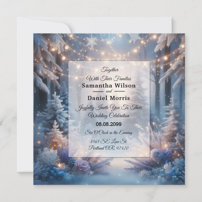 Winter Florals in Frosted Pines Wedding Invitation (Front)