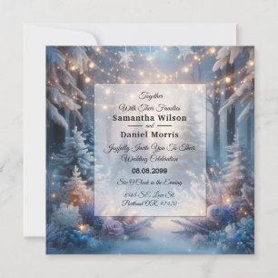 Winter Florals in Frosted Pines Wedding Invitation
