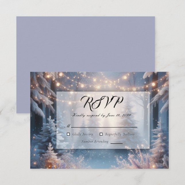 Winter Florals in Frosted Pines Wedding RSVP Card (Front/Back)