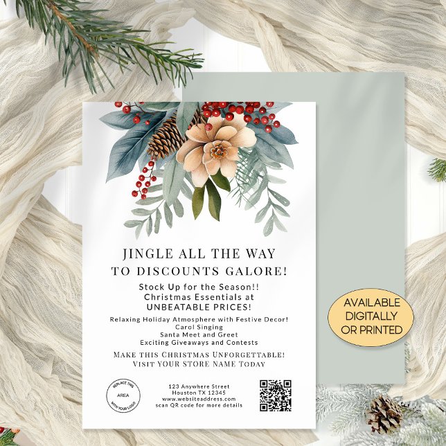 Winter Florals Store Christmas Offers QR Code Card (Creator Uploaded)