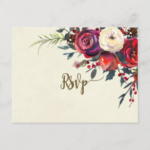 winter florals wedding rsvp postcard