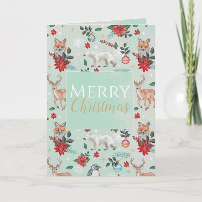 Winter Florest Animals Christmas Pattern Card (Front)