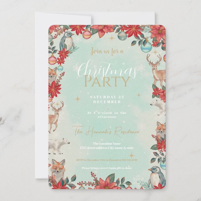 Winter Florest Animals Christmas Pattern Invitation (Front)