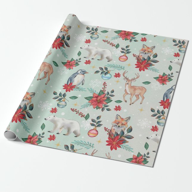 Winter Florest Animals Christmas Pattern Wrapping Paper (Unrolled)