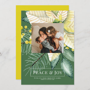 Winter Flower Peace And Joy Elegant Christmas Card