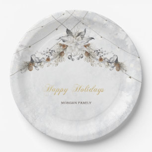 Winter Flower Pinecones Paper Plate