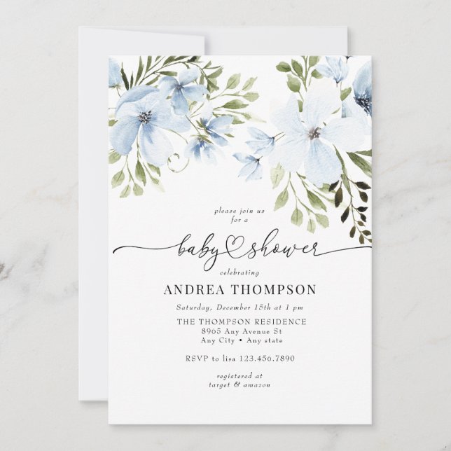 Winter Flowers | Blue Baby Shower Invitation (Front)