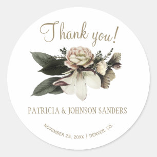 Winter flowers bouquet wedding thank you classic round sticker
