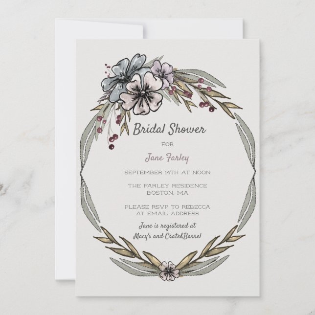 Winter Flowers Bridal Shower Invitation (Front)