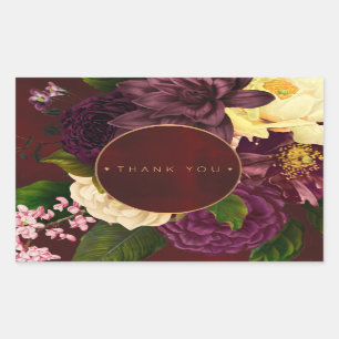 Winter flowers burgundy gold wedding thank you rectangular sticker