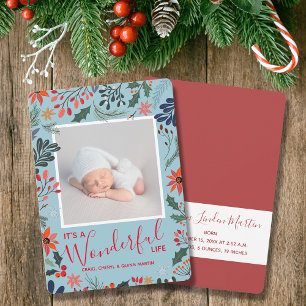 Winter Flowers Christmas Photo Birth Announcements