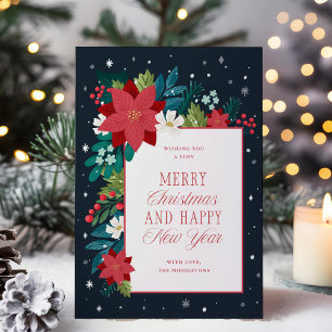 Winter Flowers Colourful Merry Christmas Holiday Card
