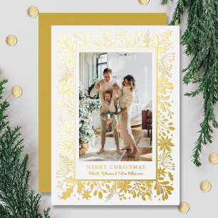 Winter Flowers Gold Foil Holiday Card