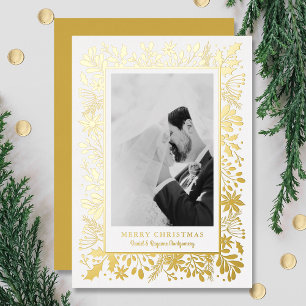 Winter Flowers Greenery Gold Foil Holiday Card
