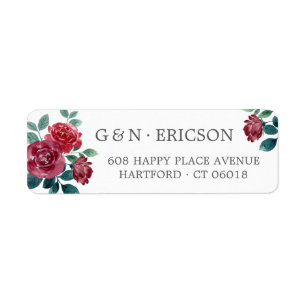 Winter Flowers Grey Monogram Return Address Label