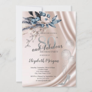 Winter Flowers High Heels,Balloons 80th Birthday  Invitation
