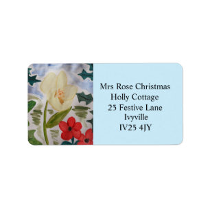 Winter Flowers & Holly Address Label