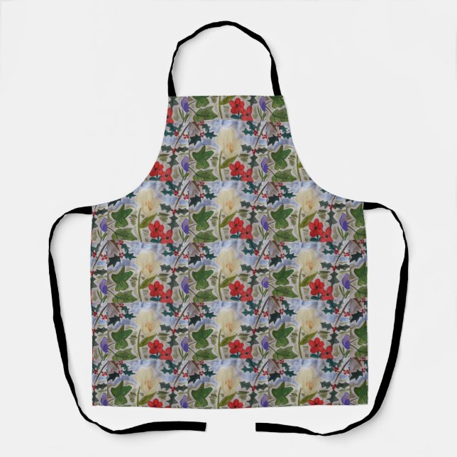 Winter Flowers & Holly Apron (Front)