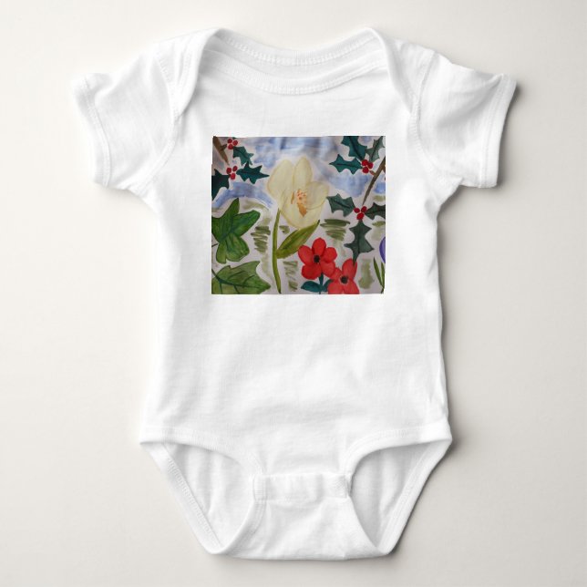 Winter Flowers & Holly Baby Bodysuit (Front)