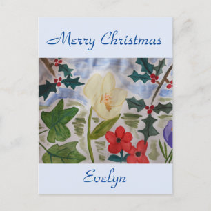 Winter Flowers & Holly Christmas Postcard