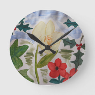 Winter Flowers & Holly Clock