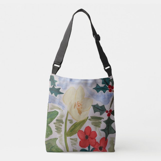 Winter Flowers & Holly Crossbody Bag (Front)