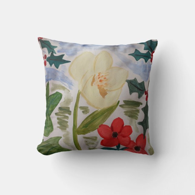 Winter Flowers & Holly Cushion (Front)