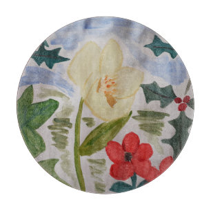 Winter Flowers & Holly Cutting Board