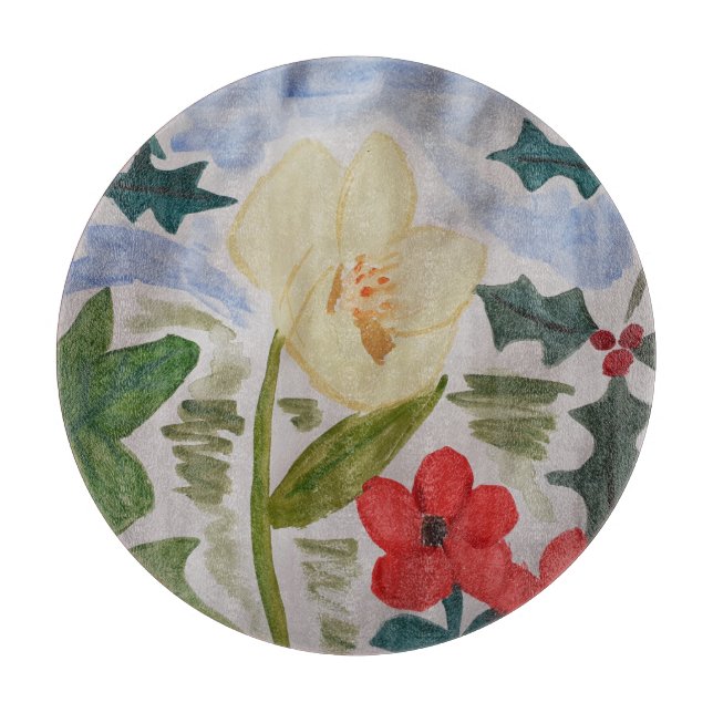 Winter Flowers & Holly Cutting Board (Front)
